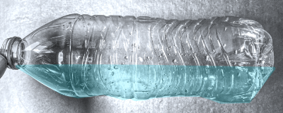 Horizontal bottle with water drawn in it