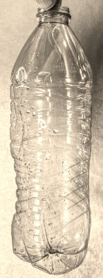 Vertical bottle with water drawn in it