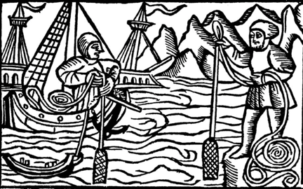Sailors using lead and line