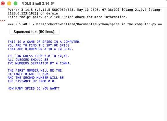 Spies in the COMPUTER terminal version
